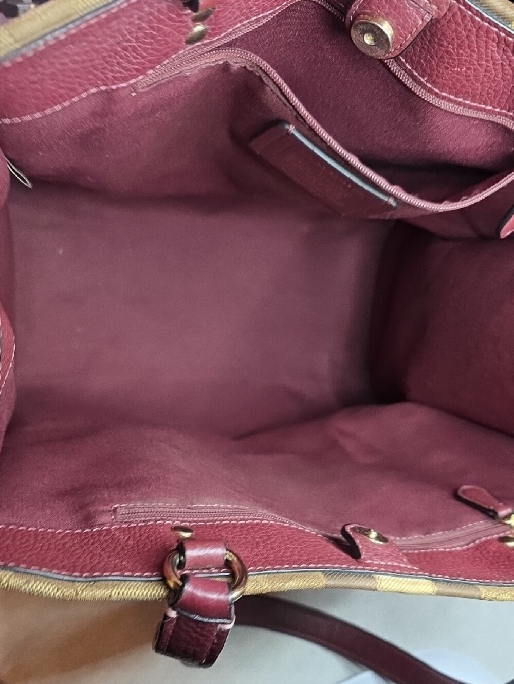 Coach Dempsey Signature Tote with Orange Medallion and Burgundy Trim - Picture 6 of 11